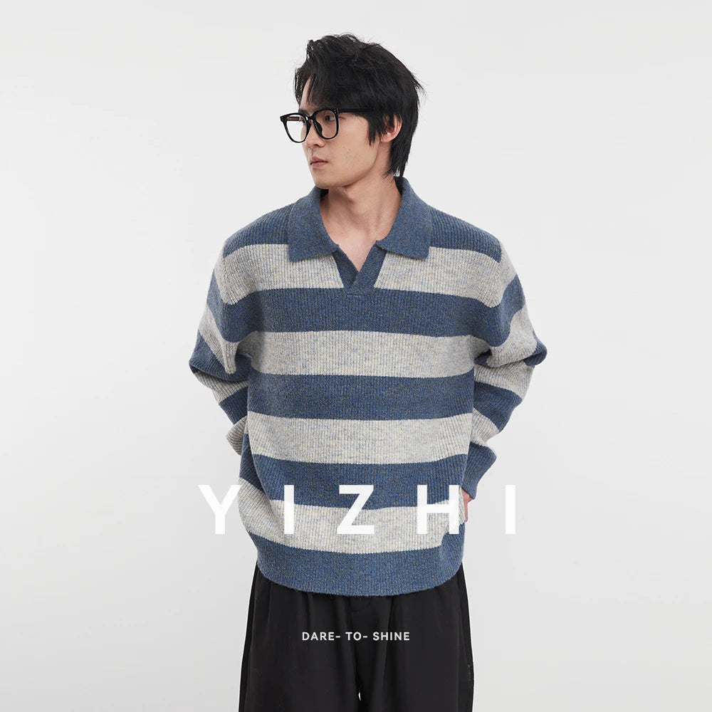Men’s Loose-Fit Striped Knit Pullover – Winter Style
