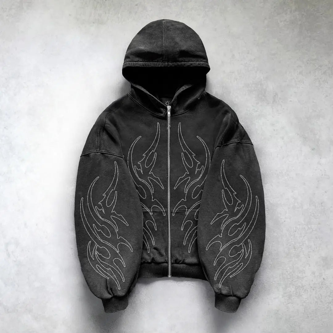 Gothic Punk Oversized Zipper Hoodie – Y2K Streetwear