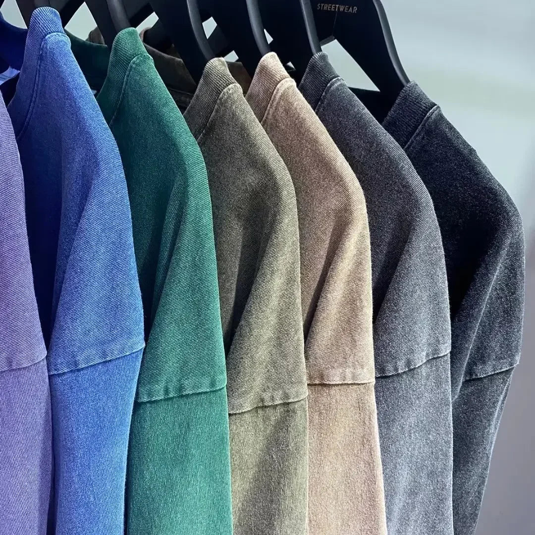 American-Style Vintage Oversized T-Shirt  Washed Cotton
