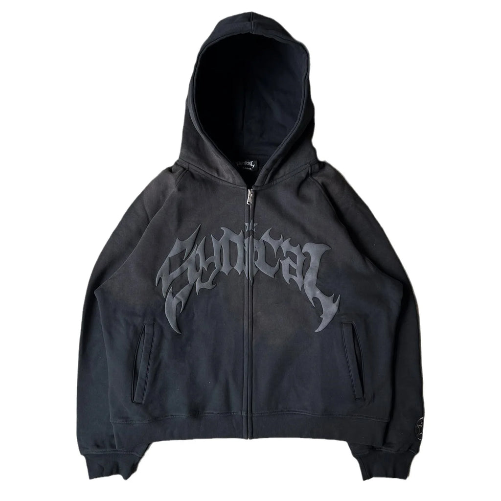 American Retro Gothic Hoodie – Star Print Casual Zipper