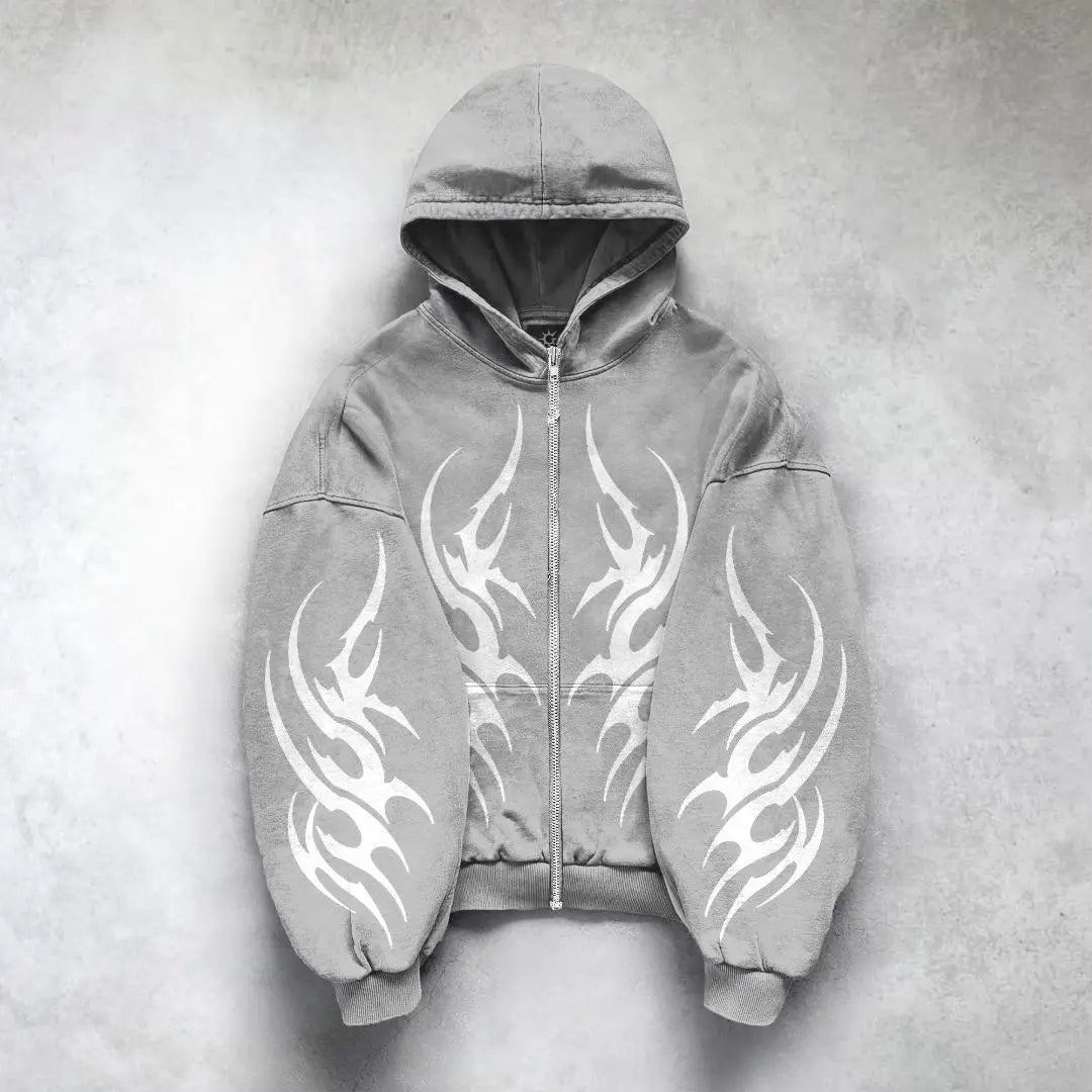 Gothic Punk Oversized Zipper Hoodie – Y2K Streetwear