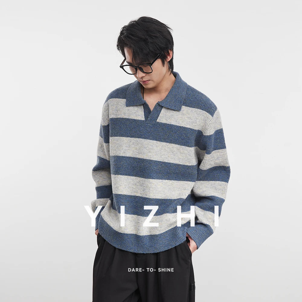 Men’s Loose-Fit Striped Knit Pullover – Winter Style