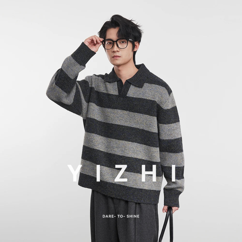 Men’s Loose-Fit Striped Knit Pullover – Winter Style