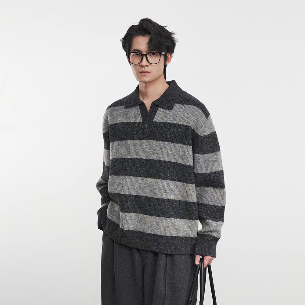 Men’s Loose-Fit Striped Knit Pullover – Winter Style