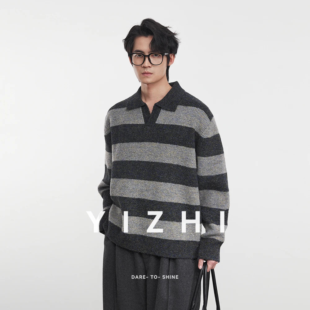 Men’s Loose-Fit Striped Knit Pullover – Winter Style