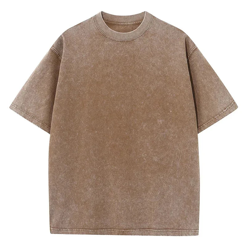 American-Style Vintage Oversized T-Shirt  Washed Cotton