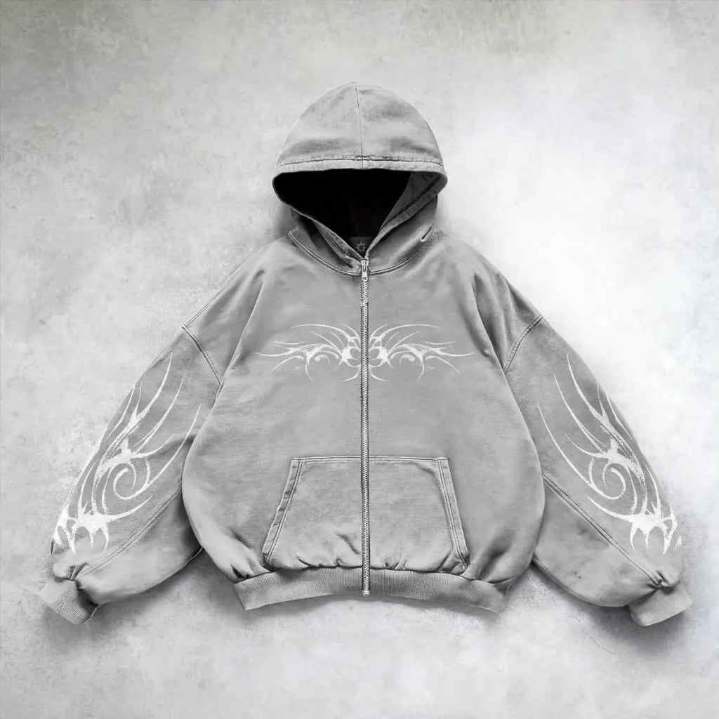 Gothic Punk Oversized Zipper Hoodie – Y2K Streetwear