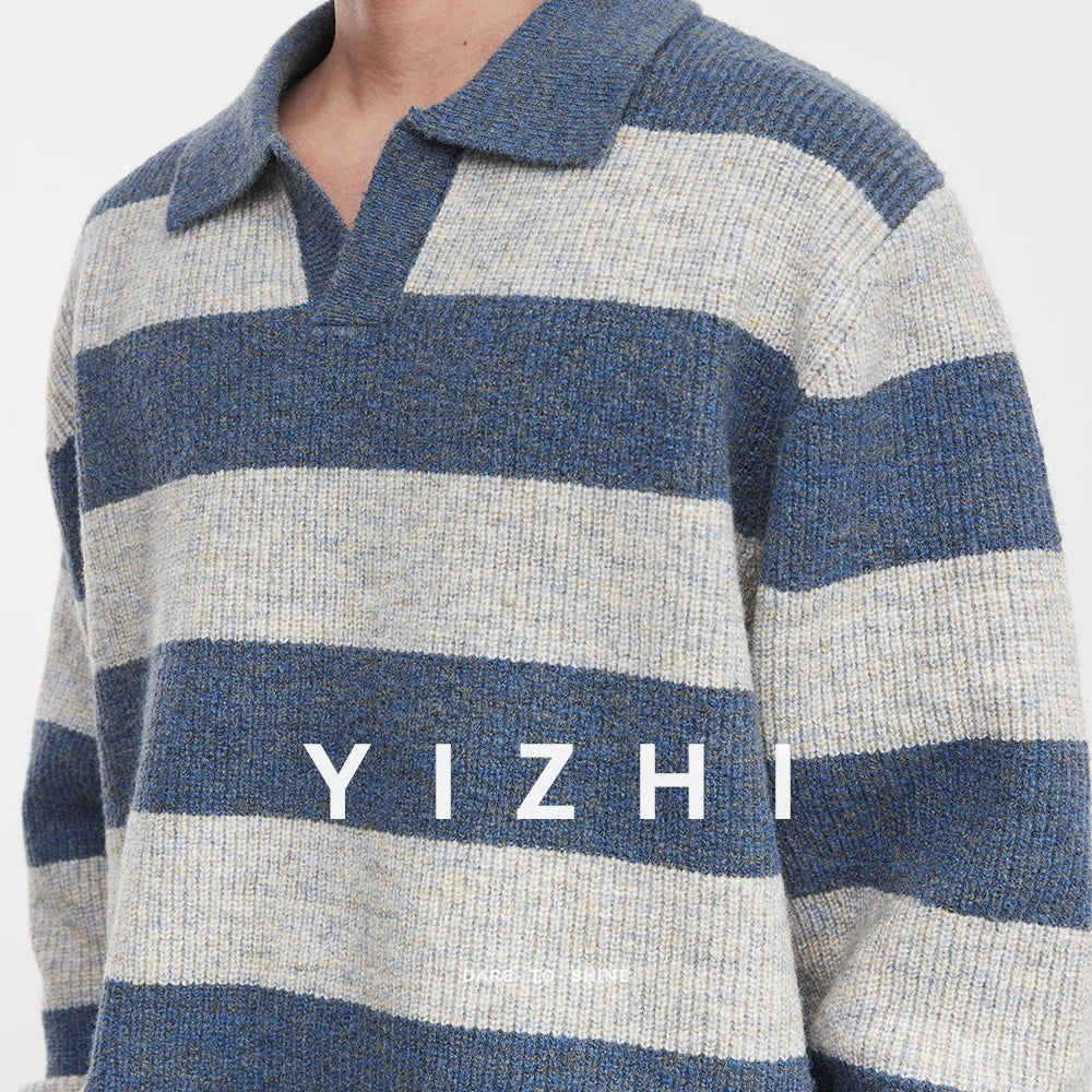 Men’s Loose-Fit Striped Knit Pullover – Winter Style