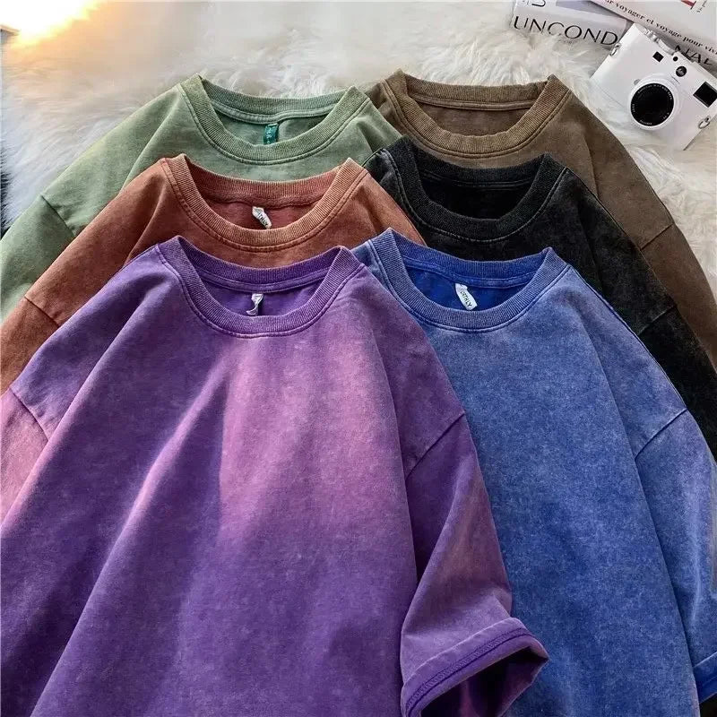 American-Style Vintage Oversized T-Shirt  Washed Cotton