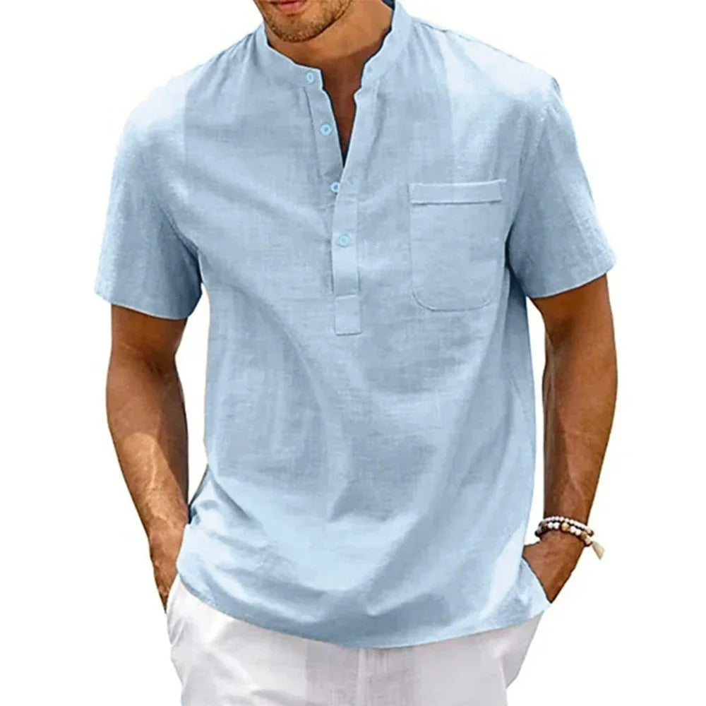 Men’s Cotton Linen Short-Sleeve Shirt – Lightweight Summer Casual