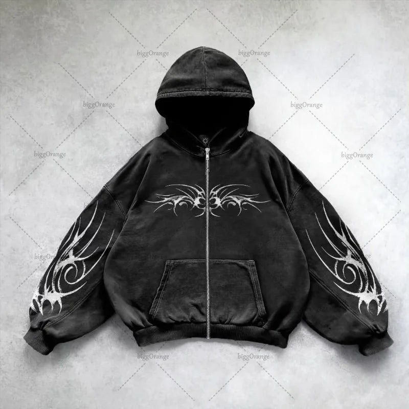 Gothic Punk Oversized Zipper Hoodie – Y2K Streetwear