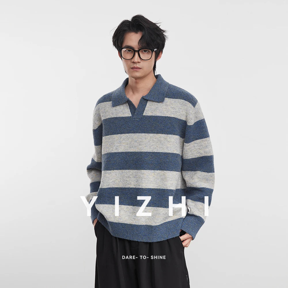 Men’s Loose-Fit Striped Knit Pullover – Winter Style
