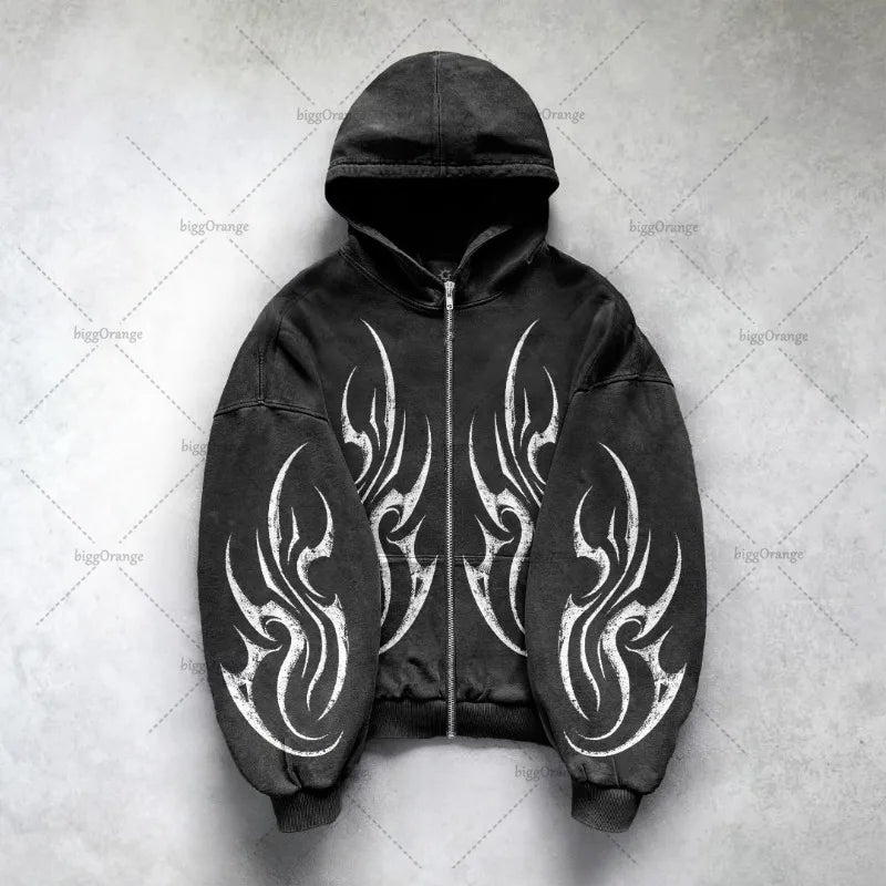 Gothic Punk Oversized Zipper Hoodie – Y2K Streetwear