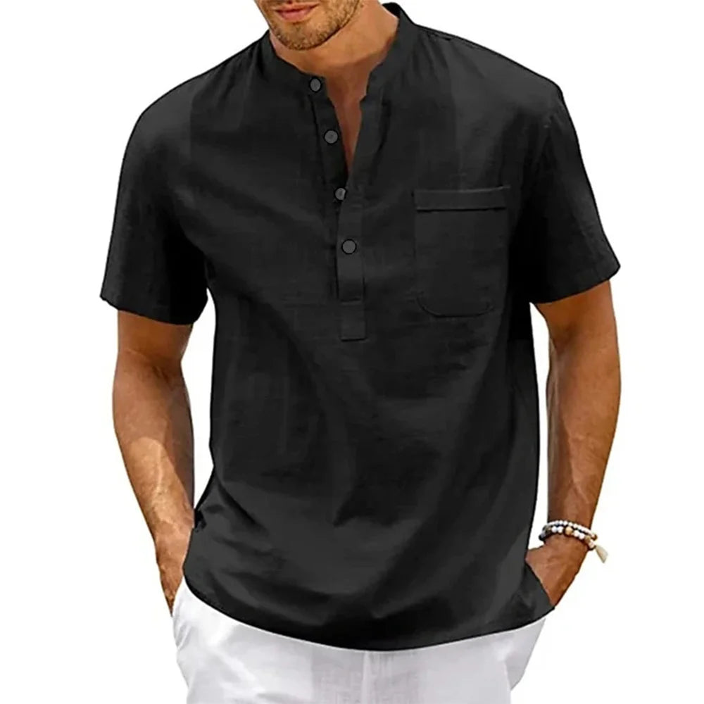 Men’s Cotton Linen Short-Sleeve Shirt – Lightweight Summer Casual