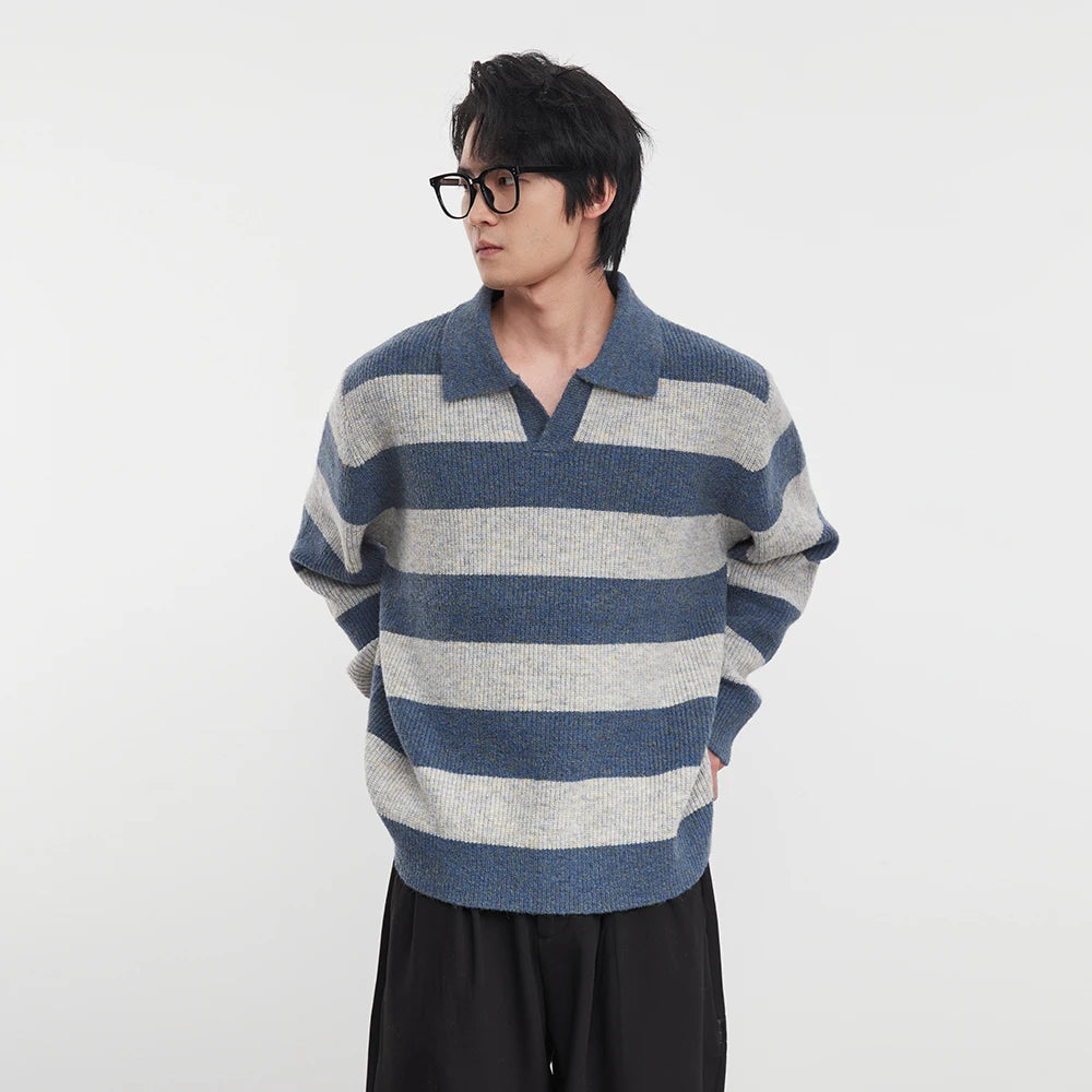 Men’s Loose-Fit Striped Knit Pullover – Winter Style