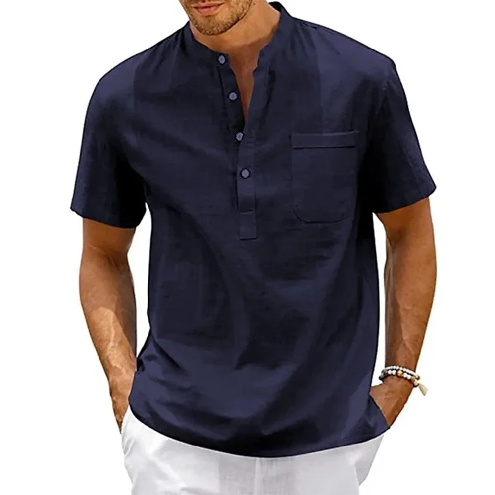 Men’s Cotton Linen Short-Sleeve Shirt – Lightweight Summer Casual