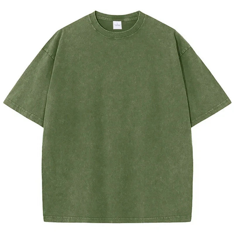 American-Style Vintage Oversized T-Shirt  Washed Cotton