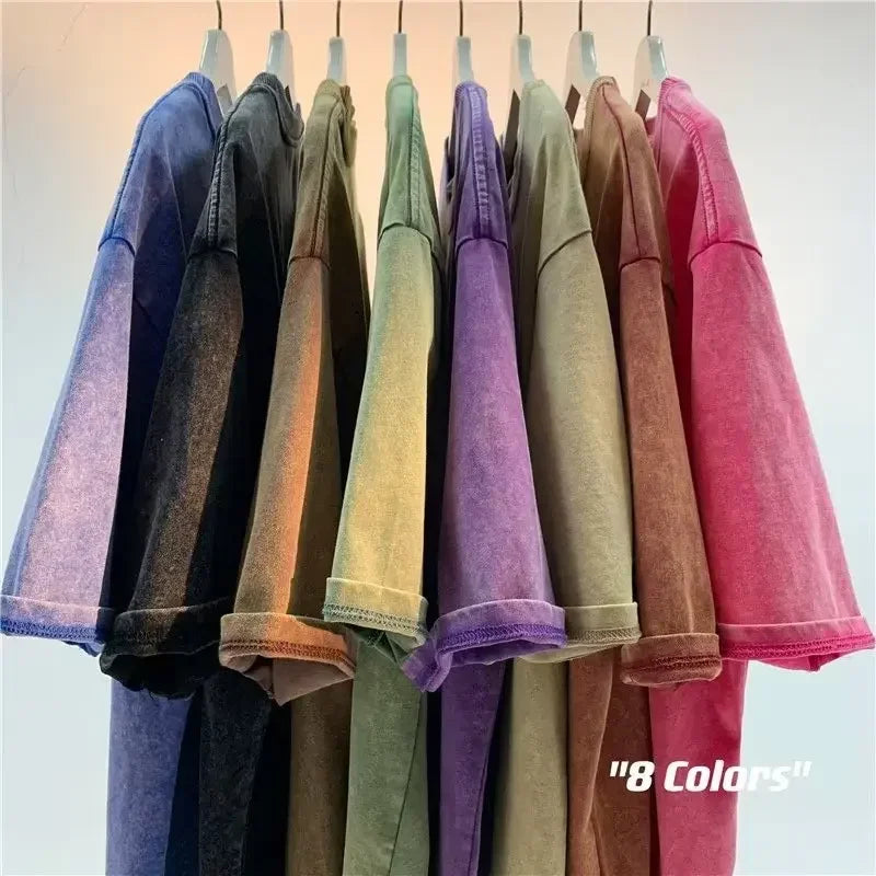 American-Style Vintage Oversized T-Shirt  Washed Cotton