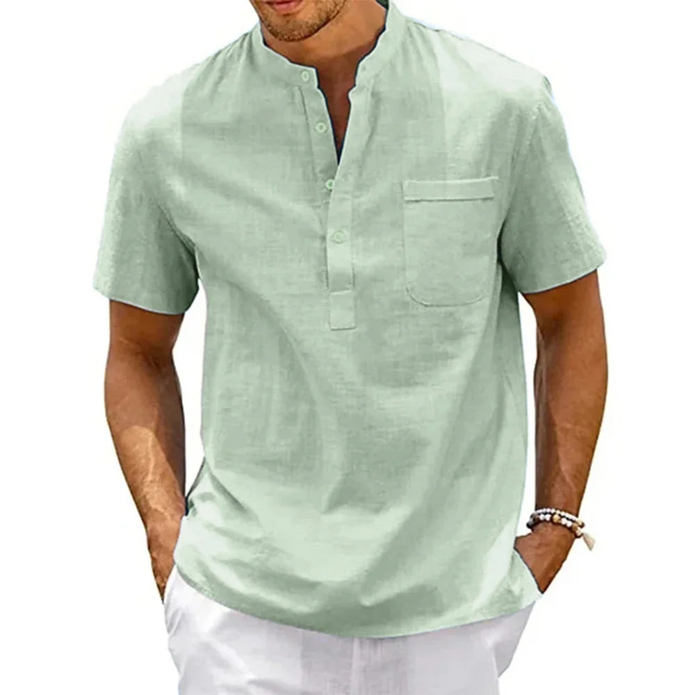 Men’s Cotton Linen Short-Sleeve Shirt – Lightweight Summer Casual
