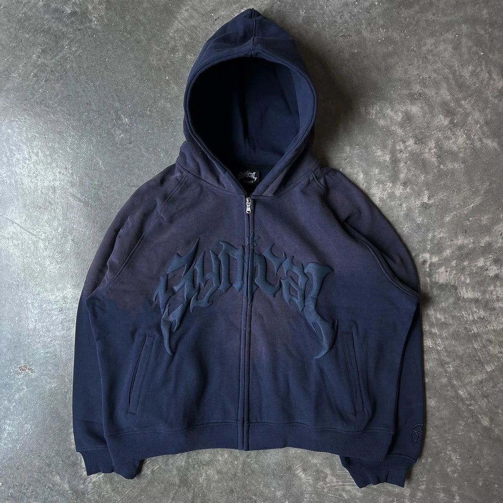 American Retro Gothic Hoodie – Star Print Casual Zipper