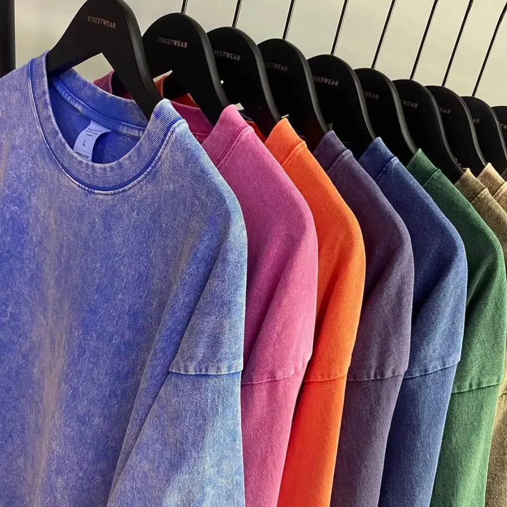 American-Style Vintage Oversized T-Shirt  Washed Cotton