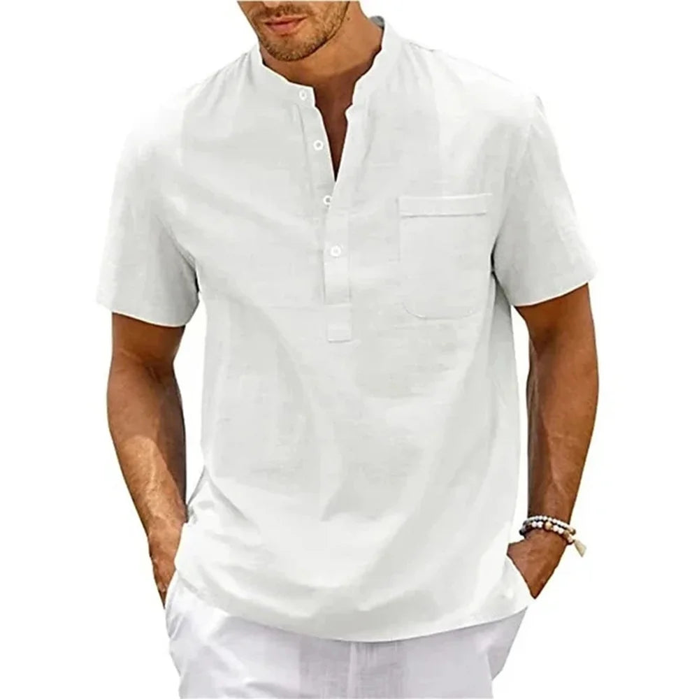 Men’s Cotton Linen Short-Sleeve Shirt – Lightweight Summer Casual