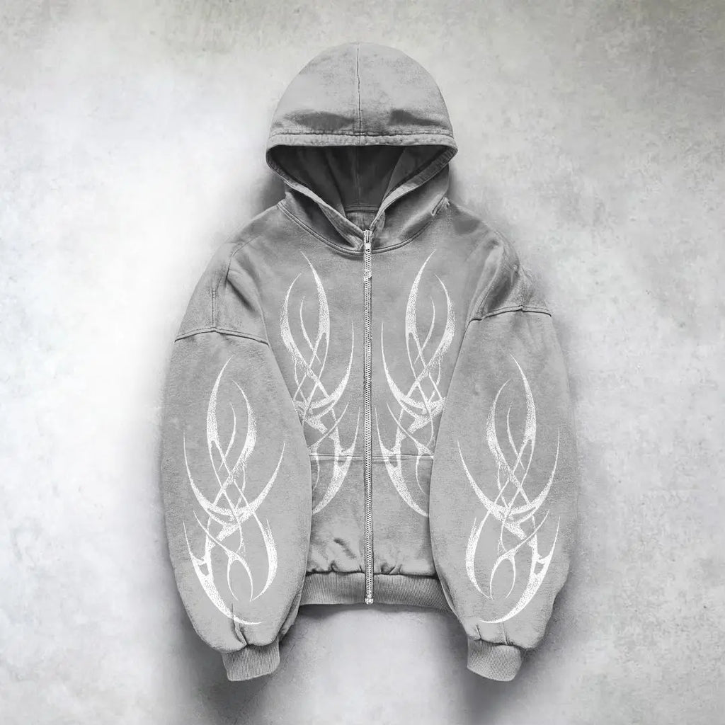 Gothic Punk Oversized Zipper Hoodie – Y2K Streetwear