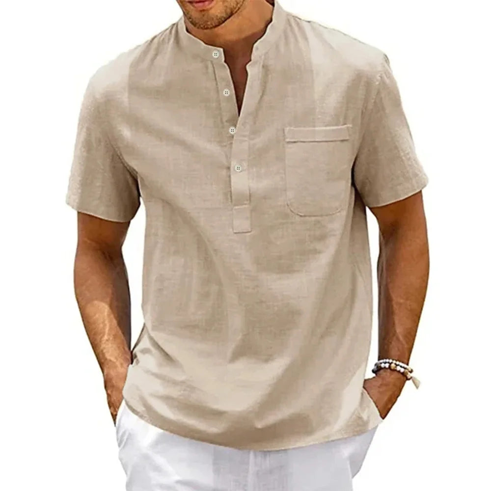 Men’s Cotton Linen Short-Sleeve Shirt – Lightweight Summer Casual